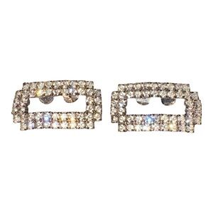 Vintage Rhinestone Rectangular Art Deco Shoe Clips Silver Tone J41
